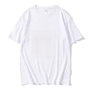 Detail shot of a white crew neck cotton T-shirt featuring a relaxed fit and size label