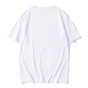 Detailed flat lay of a plain white 100% cotton crewneck T-shirt back view