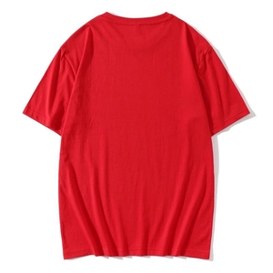 Back view of a red cotton short-sleeve T-shirt featuring a relaxed drop-shoulder fit