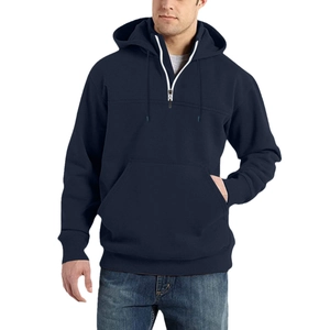 Marineblauer Herren Hoodie mit Viertelreißverschluss und großer Kängurutasche