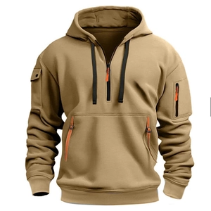 Khaki Herren-Kapuzenpullover im Tactical-Stil mit mehreren Reißverschlusstaschen und Rippbündchen