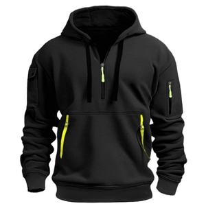 Herren-Kapuzenpullover in Schwarz mit neongelben Reißverschlüssen und praktischer Ärmeltasche