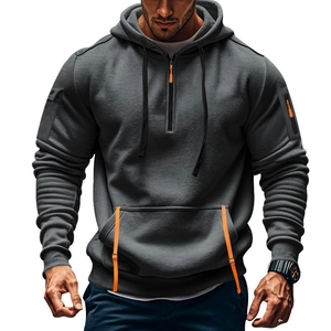 Felpa tattica da uomo grigio scuro con finiture arancioni e mezza zip sportiva