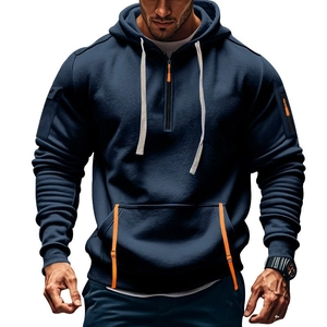 Felpa con cappuccio blu navy da uomo con tasche con zip arancioni e coulisse