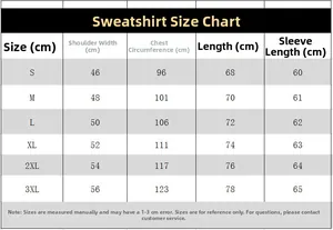 Detailed men hoodie size chart with shoulder and chest measurements from S to 3XL