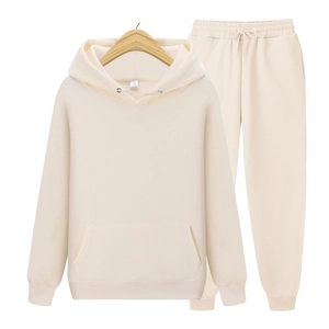 Men Hooded Tracksuit Fleece Pullover Sweatshirt And Jogger Pants Solid Color Casual Sportswear Outfit Winter Warm Adult