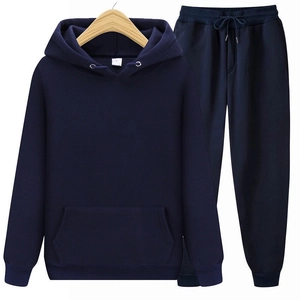 Men's solid navy blue hooded sweatshirt and jogger pants sports tracksuit set