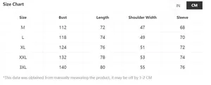 Detailed size chart for men's hooded sweatshirt with bust and length measurements