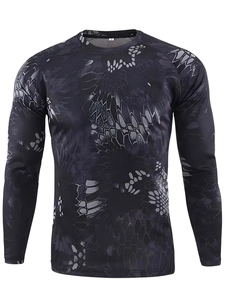 Close-up of men's quick-dry tactical shirt featuring grey python camouflage pattern