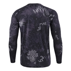 Detailed back view of quick-dry tactical camo shirt featuring dark python pattern print