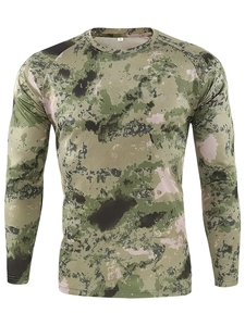 Detail view of quick-dry tactical camo shirt with digital print and round neck collar
