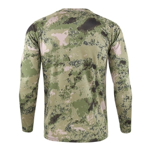 Macro shot of the breathable camo fabric texture on this outdoor long sleeve sport tee