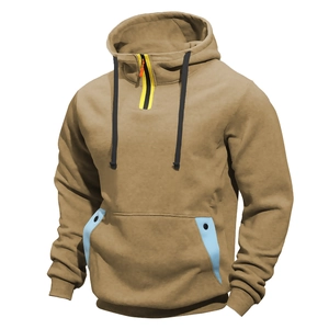 Herren-Kapuzenpullover in Khaki mit halbem Reißverschluss und Kontrastdetails