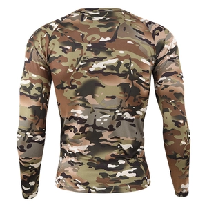 Detail view of MultiCam camo breathable mesh fabric on men's long sleeve cycling shirt