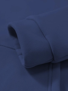 Macro shot of dark blue hoodie cuffs with fine ribbed knit and durable stitching detail