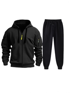 Men's Sports Hoodie Set Top And Bottom Zipper Tracksuit Solid Color Activewear Sweatshirt Jogger Pants Casual Athletic Suit