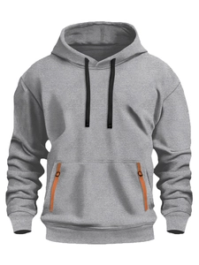 Sudadera con capucha gris claro para hombre con cordón contraste y detalles en naranja