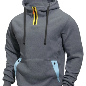 Herren Hoodie in Grau mit halbem Grau mit halbem Reißverschluss und kontrastierenden gelben Details