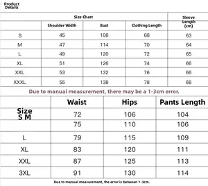 Tableau des tailles détaillé pour survêtement homme sweat à capuche et pantalon S-3XL
