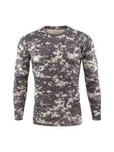 Men's camouflage quick-dry long sleeve cycling t-shirt in grey digital print pattern