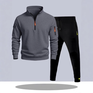 Ensemble de Sport Décontracté pour Hommes Sweat à Capuche Demi-Zippé Col Montant et Jogging Avec Poches Utilitaires