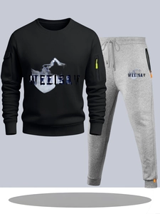Heren sporttrainingspak met zwart sweatshirt met rits en lichtgrijze joggingbroek met trekkoord