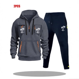 Ensemble sweat à capuche homme avec poches zippées orange et imprimé palmier gris foncé