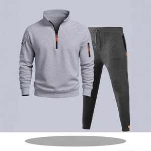 Survêtement de sport pour hommes avec sweat à capuche gris et pantalon de jogging actif