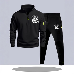 Men's Tracksuit Half Zip Hoodie And Jogging Pants Casual Athletic Sportswear Outfit For Men Football Print Knit Top And Bottoms