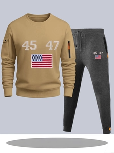 Detailed view of the khaki crewneck sweatshirt sleeve with a functional black zipper pocket