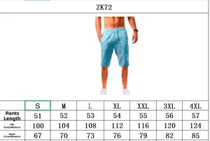 Detailed size chart for men cotton linen casual shorts with waist and hip measurements