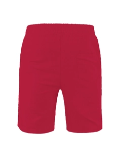Rear view of men's breathable red cotton linen shorts with elastic waist and back pocket