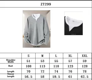 Detailed size chart for men's waffle textured long sleeve shirt sizes S to XXL