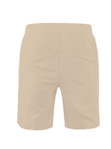 Detail of men's cotton linen shorts featuring elastic drawstring waist and back pocket