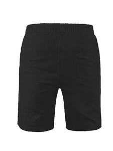 Detail view of men's breathable cotton linen shorts featuring elastic waist and back pocket