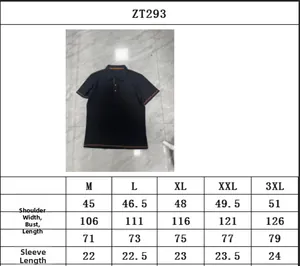 Size chart for men's vertical striped polo shirt with shoulder and chest measurements