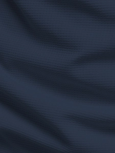 Macro detail of dark blue waffle knit fabric texture on men's long sleeve sweatshirt