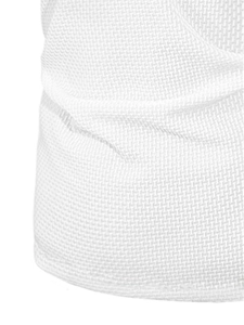 Macro shot showing white waffle knit fabric texture on breathable ice silk polo shirt