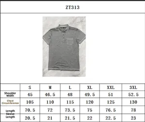 Detailed size guide for men's short sleeve polo shirt with shoulder and chest measurements