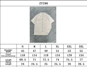 Detailed size chart for linen casual shirt and shorts set with dimensions in cm