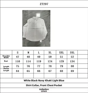 Detailed size chart for men linen casual set showing measurements from S to 3XL