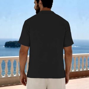 Men's casual black linen short sleeve shirt with breathable fit for summer beach wear