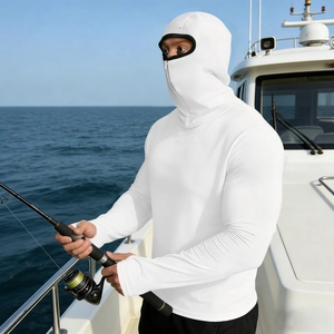 Men's ice silk sun protection hoodie for fishing featuring a face mask and UV resistant fabric