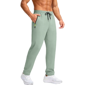 Men's sage green quick-dry sports trousers with elastic waist and zip pockets