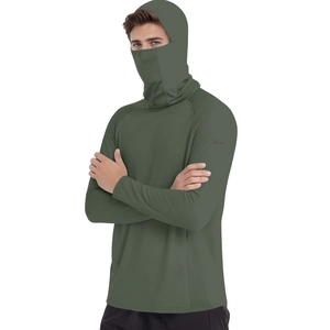 Men's olive green ice silk sun protection jacket with breathable integrated hood mask