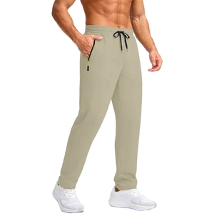 Men's slim fit quick-dry sports joggers in khaki with elastic waist and drawstring