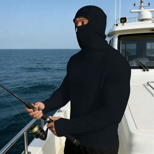 Men's ice silk outdoor sun protection jacket with integrated face mask for fishing