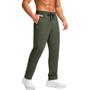 Men's olive green quick-dry sports pants with drawstring waist and zipper pockets