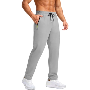 Men's light grey quick-dry sports trousers with drawstring waist and zipper pockets