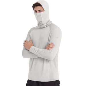 Men's light grey ice silk sun protection jacket with hood and integrated face mask